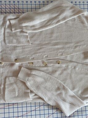 LOFT Cream Ribbed Button-Front Women's Cardigan